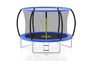 SKOK Trampolines 10FT 12FT Trampoline Outdoor for Kids and Adults with Non-Slip Ladder, Recreational Trampolines with Safety Enclosure Net, ASTM Approved, Heavy Duty Jumping Mat, Spring Cover, 400lbs