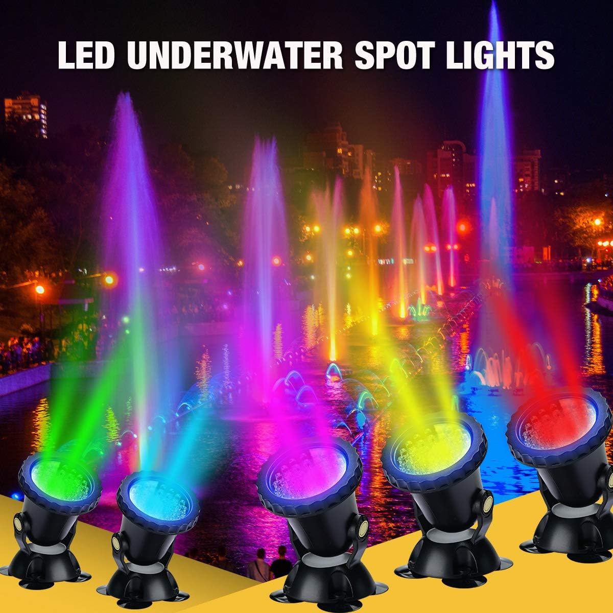 Lychee Waterproof Underwater Spot Lights,Remote Control Amphibious Change Color Submersible Lights for Garden Pond Aquarium Courtyard Swimming Pool Fountain Fish Tank (Set of 5) - Image 3