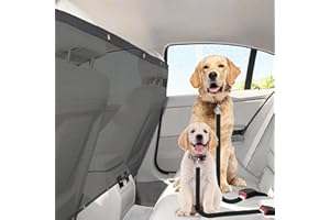 SunGrow Dog Seat Belts with Barrier, 2 Adjustable 28" Nylon Belts, 24" x 45" Micro Mesh Net Divider for Cars, SUVs, and Trucks, 4 Hooks and Luggage Ropes for Assembly, Black, 1 Set per Pack