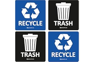 IGNIXIA (Pack of 04) Recycle and Trash Sign Decals self Adhesive - Recycling Stickers 5 x 5 Inches Recycle and Trash Sticker for Trash can with over lamination - Recycle Label (Blue and Black)