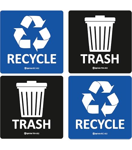 thumbnail interactive-video image 1 of Sutter Signs Trash & Recycling Labels - 5.5x5.5 Metal Finish Stickers For Bins 1 of 10