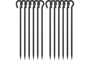 EUOKOK 18 Inch Rebar Stakes with Loop 12 Pack Tent Stakes Heavy Duty 1/2 Inch Diameter Metal Tree Stakes and Supports, Rope Stakes for Walkway Fence Trampoline Outdoor Camping, Black