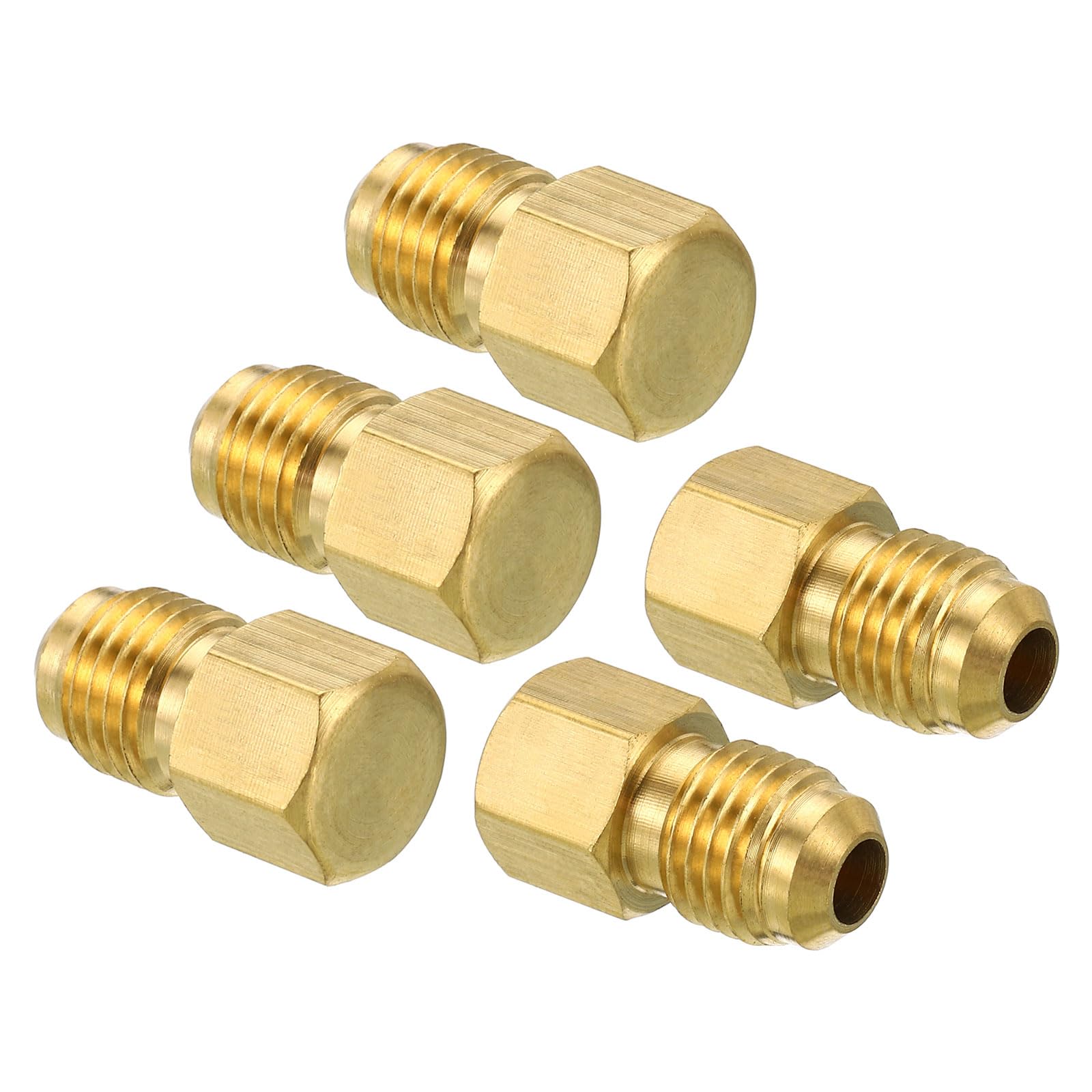 PATIKIL Male 1/4" Brass Seal Plug, 5 Pack SAE Flare Tube Fitting 45 Degree Hex Pipe Fittings for Air Conditioner Refrigeration