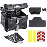 VEVOR Motorcycle Top Case, Universal Aluminum Alloy Motorbike Tail Box with Leather Lining, 45L Waterproof Detachable Motorcycle Top Box with Lock &amp; Back Cushion