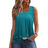 Zeagoo Womens Tank Tops Summer Sleeveless Loose Fit Square Neck Pleated Shirts Banded Basic Casual Trendy Clothes