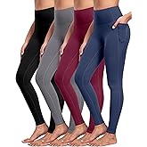 NORMOV 4 Packs Yoga Leggings with Pockets for Women, Soft High Waisted Tummy Control Workout Pants