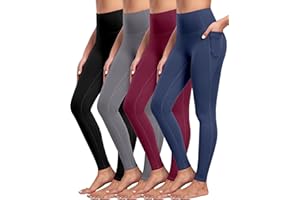 NORMOV 4 Packs Yoga Leggings with Pockets for Women, Soft High Waisted Tummy Control Workout Pants