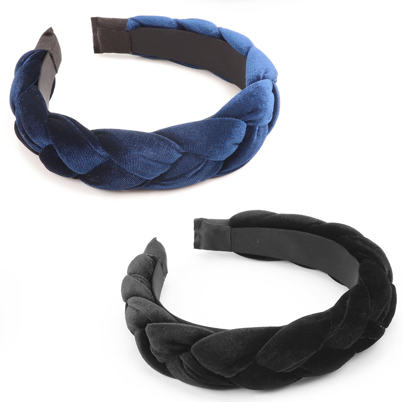 DRESHOW Braided Headbands for Women Velvet Hair Hoop Elastic Criss Cross Hair Bands Accessories 2 Pack