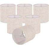 Chandelier Lamp Shades, Small Lamp Shades Clip-on Bulbs Only for Candelabra Bulbs, Beige Chandelier Shades 6 Pcs, Mini Lampshades for Chandeliers 5.1" X 5.1" X 5.3, Home Decor Fabric Linen Lampshade