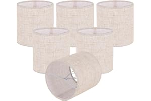 KOORLE Chandelier Lamp Shades, Small Lamp Shades Clip-on Bulbs Only for Candelabra Bulbs, Beige Chandelier Shades 6 Pcs, Mini Lampshades for Chandeliers 5.1" X 5.1" X 5.3, Home Decor Fabric Linen Lampshade
