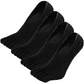 Hellomamma No Show Toe Socks for Men: 5 Finger Hidden Cotton Low Cut Socks for Running Walking Sports 4 Pairs Size 9-15
