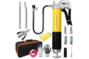 YATOINTO 15 Pcs 14oz Grease Gun Kit,7000 PSI Leak-Proof Spray Grease Gun,18" Spring Hose,Double Handle Nozzle,Coupler,Teflon 