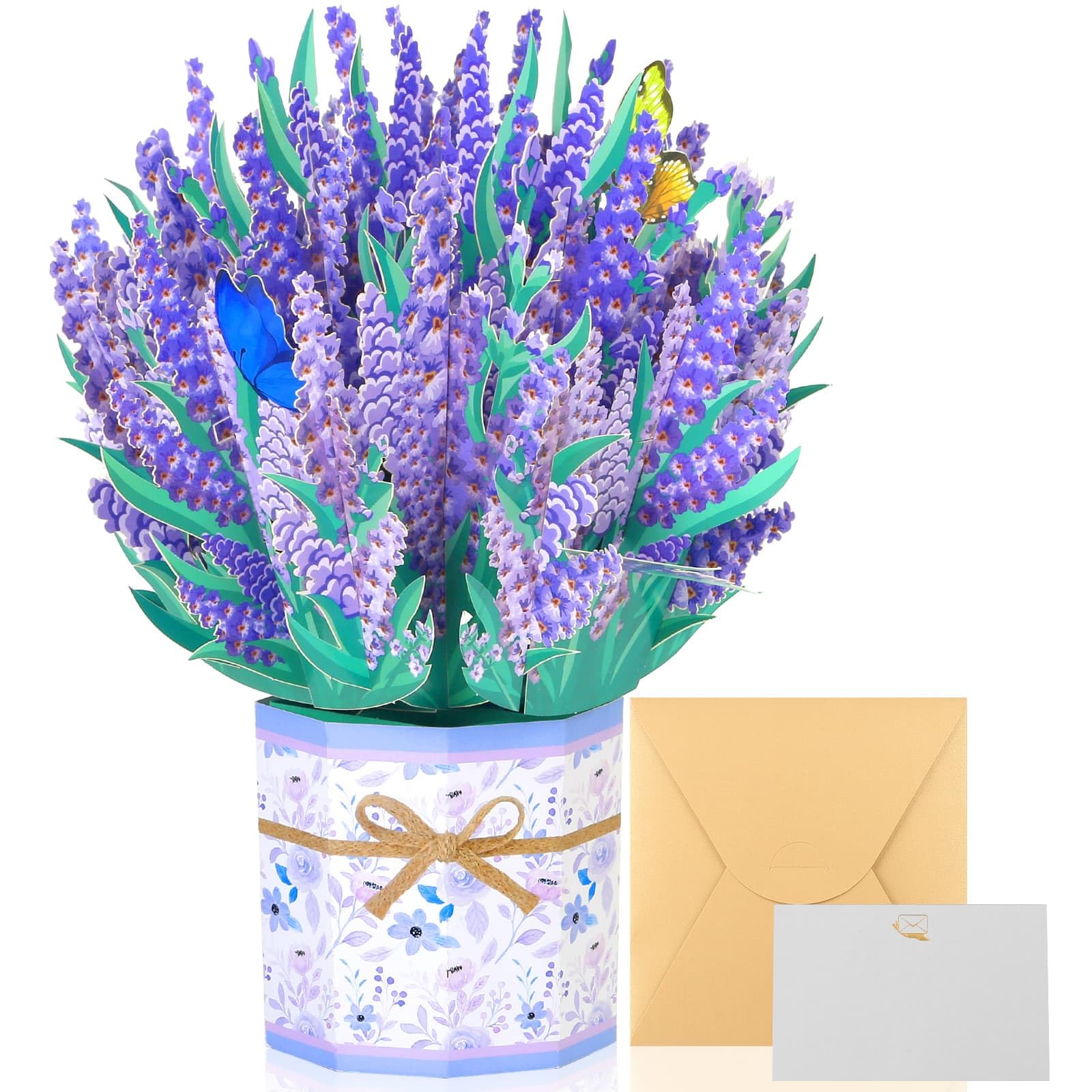 Forever Flower Bouquet Card, Handmade 3D Lavender Pop Up Greeting Cards For Her with Note Card and Envelope for All Occasion, Valentine's Day, Christmas, Thanksgiving, Thank You, Boss Day(8.5" x 8")