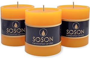 Simply Soson 3x3 inch Orange Candles Pillar, Fall Pillar Candles Set of 3, Smooth Texture, Unscented Orange Pillar Candles for Fall, Dripless Candles, 3 inch Orange Candles, Fall Candles