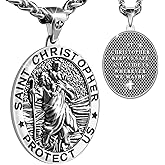 Anwlki Saint Christopher Necklace St Christopher Medal Bless Safety Religious Pendant Gift for Men, Women, Family, Parent, Friend