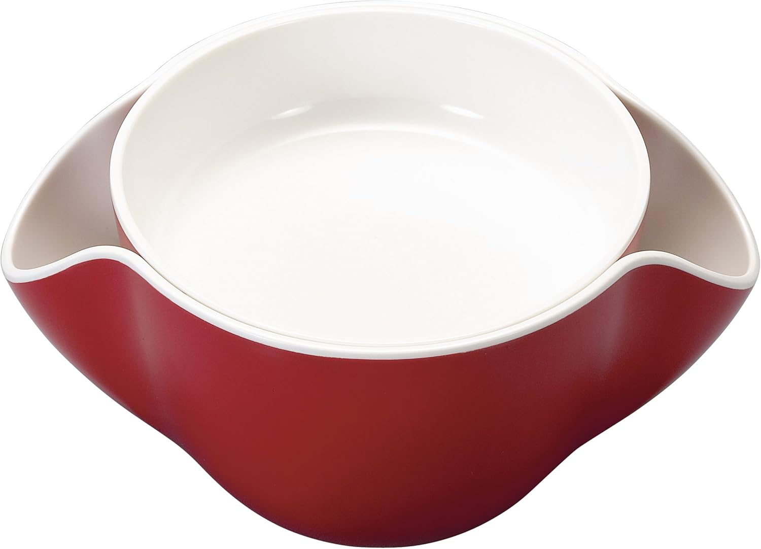 Kody Double Dish for Pistachios, Peanuts, Edamame, Cherries, Nuts, Fruits, Candies, Snacks Plastic Serving Dishes and Bowls (Cherry Red)