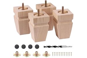 TEXPHW 4 Inch Unfinished Oak Sofa Legs - Heavy Duty Mid Century Solid Wood Replacement Furniture Legs Set of 4 for Couch, Table, Bench, Bed, Dresser, Chair - with Installation Hardware (Natural)