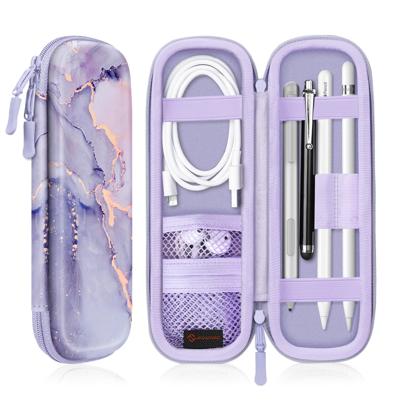 Fintie Holder Case for Apple Pencil Pro, Apple Pencil (USB-C / 1st / 2nd Generation), PU Leather Carrying Bag Sleeve Compatible with Pen, USB Cable, Samsung Stylus, Lilac Marble