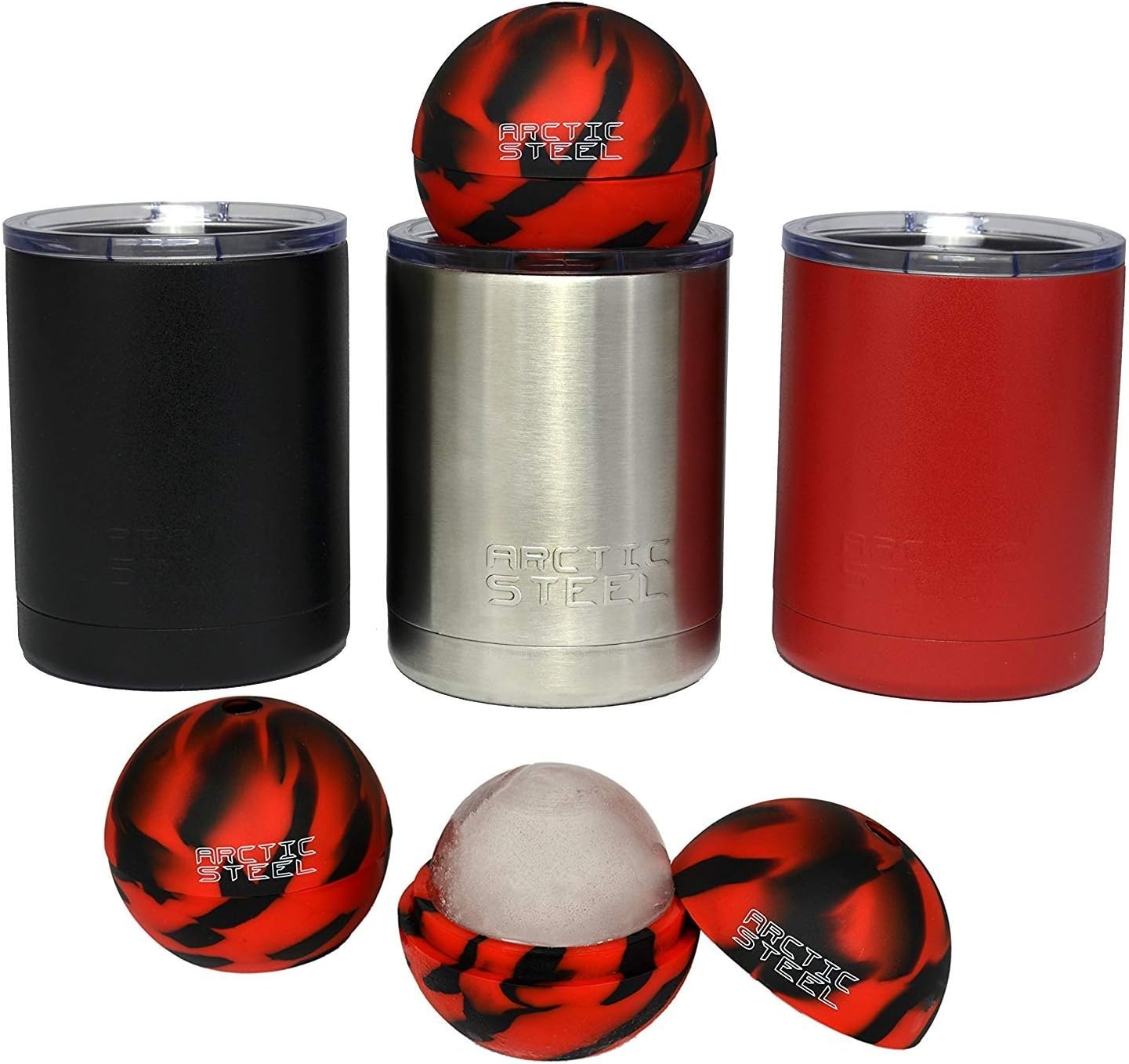Arctic Steel 10oz Insulated Lowball Tumbler with Lid - Perfect for Coffee, Whiskey, and Cocktails - Durable Stainless Steel, Powder Coated Double Wall Vacuum Mug – Red