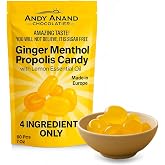 Andy Anand 60pc Sugar Free Ginger Menthol Propolis Candy with Lemon Essential Oil, 4 ingredients Providing Long Lasting Relief. Keto &amp; Diabetic-Friendly, Gluten Free, Vegan, Made in Europe (7 Oz)
