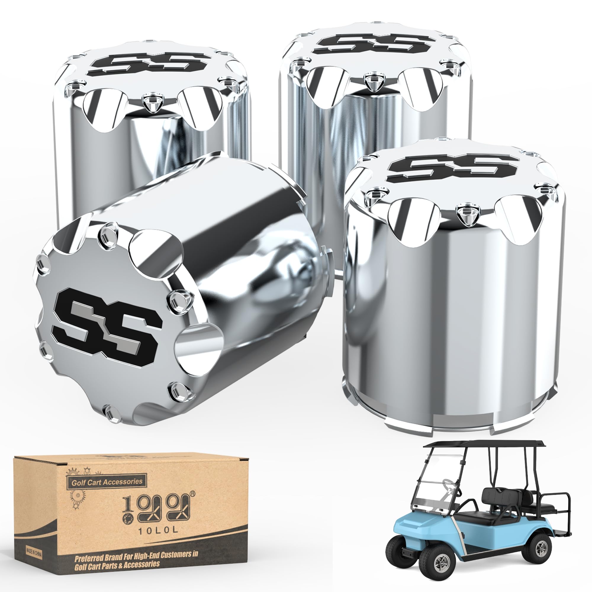 Photo 1 of 10L0L Golf Cart SS Chrome Wheel Center Caps ITP Push in Style Wheel Hubcaps Dust Cover Universal for Yamaha,EZGO,Club Car & Other Models 4 Pack