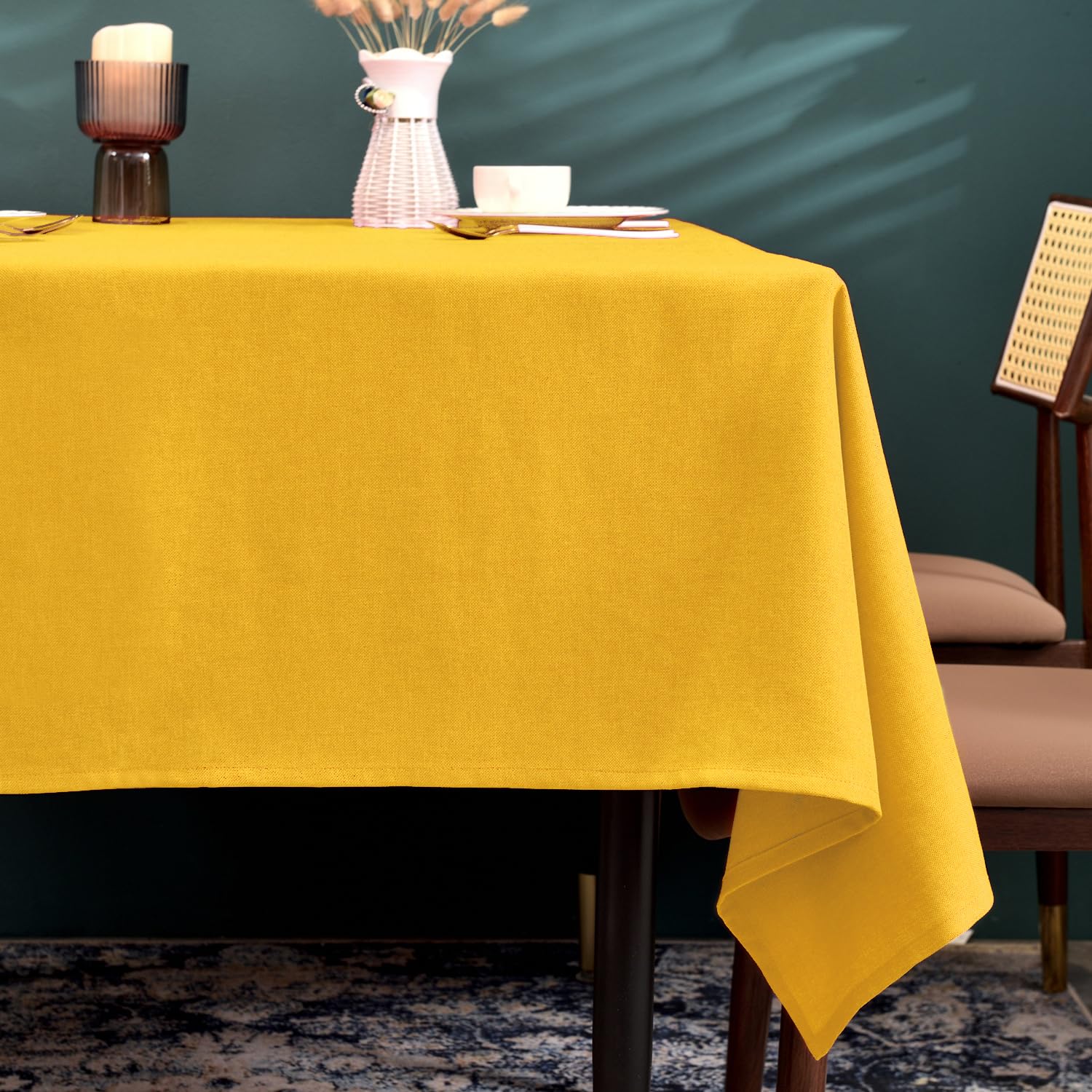 BALCONY & FALCON Table Cloth, Wipe Clean Tablecloth Rectangular – Waterproof, Machine Washable Table Cover for Kitchen, Dining, Party & Outdoor Use (Yellow, 145x300cm)