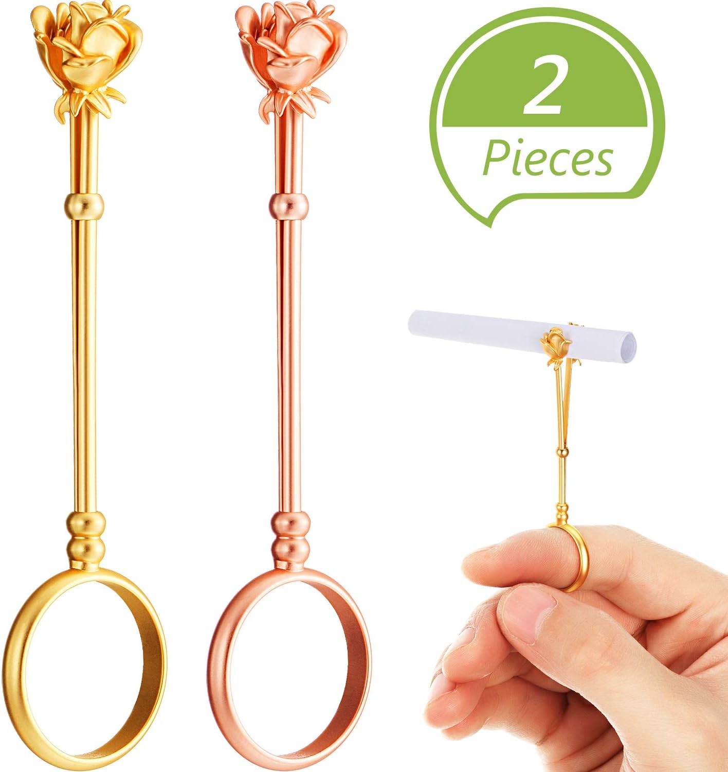 2 Pieces Rose Ring Cigarette Holder, Finger Cigarette Holder Ring, Elegant Lady/Gentleman Smoker Cigarette Holder Ring, Cigarette Holder for Women and Men (Rose Gold and Gold, 0.67 Inch)