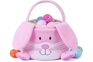 HITTOYS Easter Bunny Baskets for Kids, Egg Hunt Bags Plush Rabbit Bucket Easter Gifts for Boys and Girls