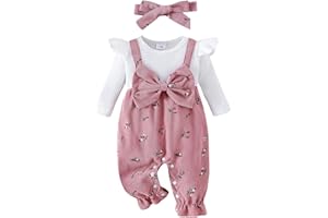 Newborn girls Romper Toddler fall outfit Baby Girl Spring Patchwork bodysuit jumpsuit + DIY headband 2pcs