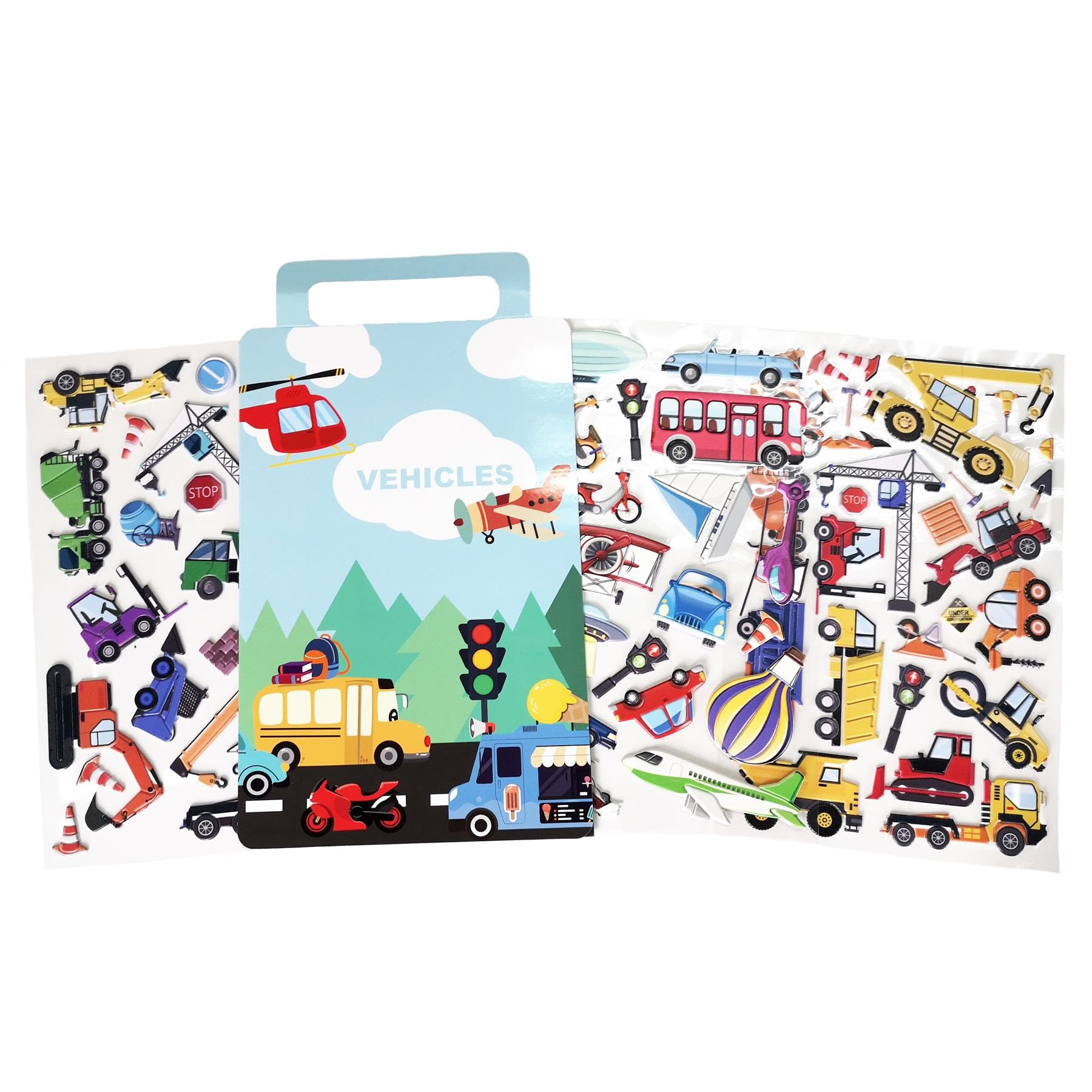 WALPLUS Puffy Stickers for Children City Transport Stickers for Kids Reusable Puffy Stickers for Toddlers Heavy Construction Vehicles Stickers for Party Bags 69 PCS