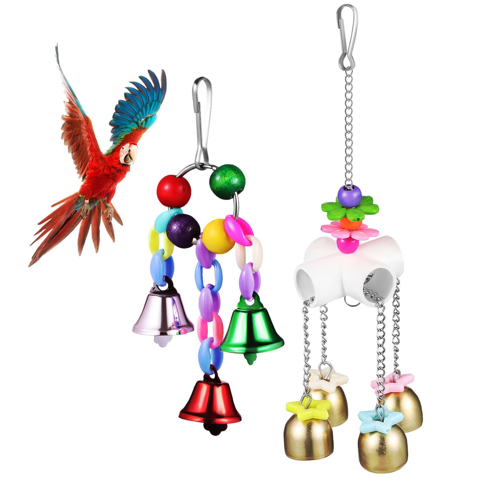 POPETPOP 2Pcs Parrot Hanging Bell Toy, Colorful Bird Chewing Toys Climbing Ringing Bells Bird Toys Parrot Cage Bite Toys for Parakeet Cockatiel Conure