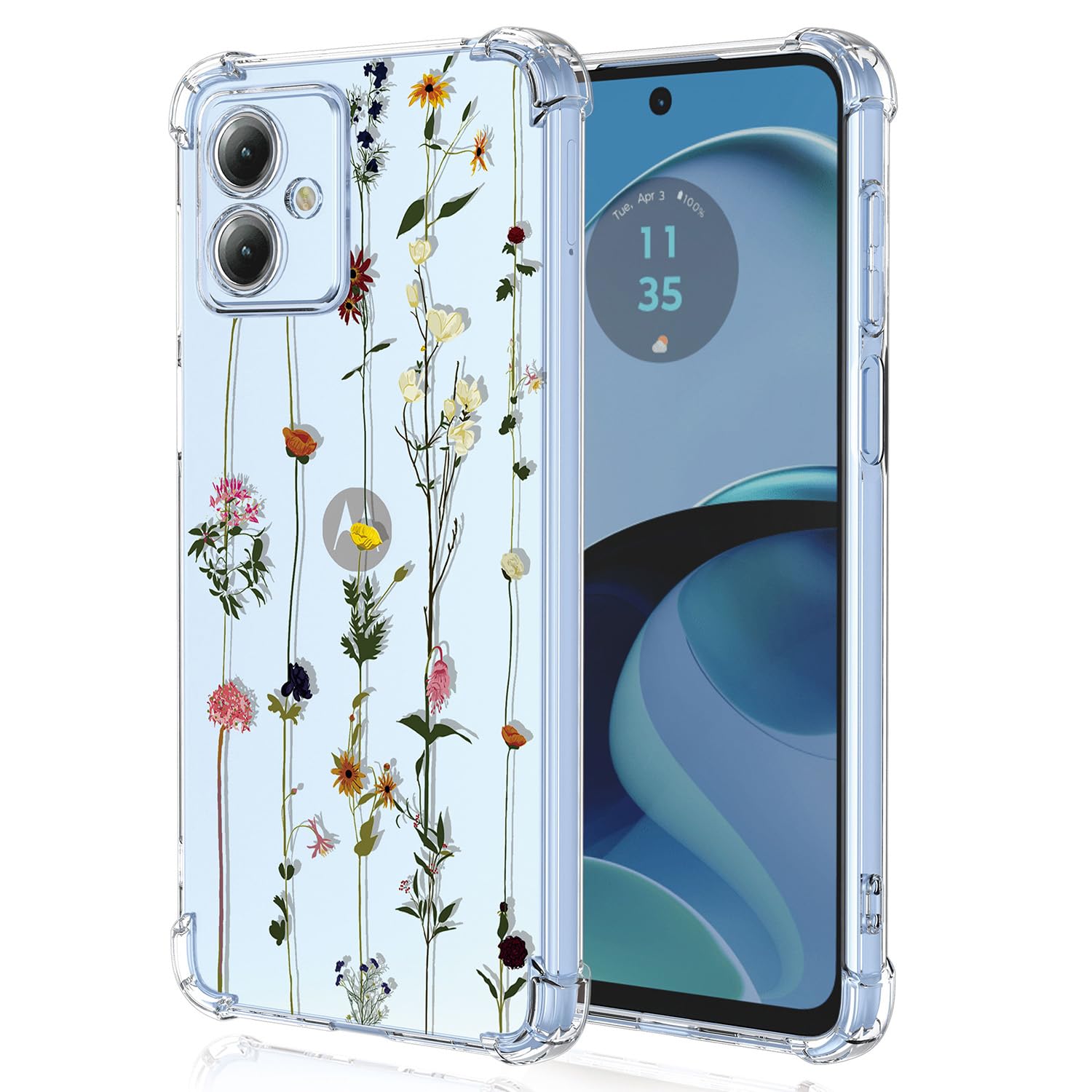 XINYEXIN Clear Case for Motorola Moto G14 Flowers Floral Pattern Design Slim Shockproof Transparent Soft TPU Bumper Case Protective Cover - Gardening — image 1