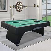 7FT Pool Table with Automatic Ball Return, Modern Arched-Leg Billiards Table with Durable Matte-Black Finish and Complete Accessories for Family Game Room &amp; Recreation Space