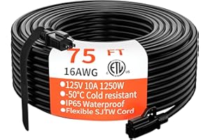 HUANCHAIN Indoor Outdoor Black Extension Cord 75 Ft Waterproof, 16/3 Gauge Flexible Cold-Resistant Appliance Extension Cable Outside, 10A 1250W 16AWG SJTW, 3 Prong Heavy Duty Electric Cord, ETL
