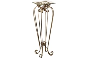 Touch of Class Chalcedony Metal Scroll Pedestal Table - Beveled Glass - Antique Gold - Made of Iron - Square Shaped Top - Elegant Style - Accent Furniture for Bedroom, Living Room, Desk