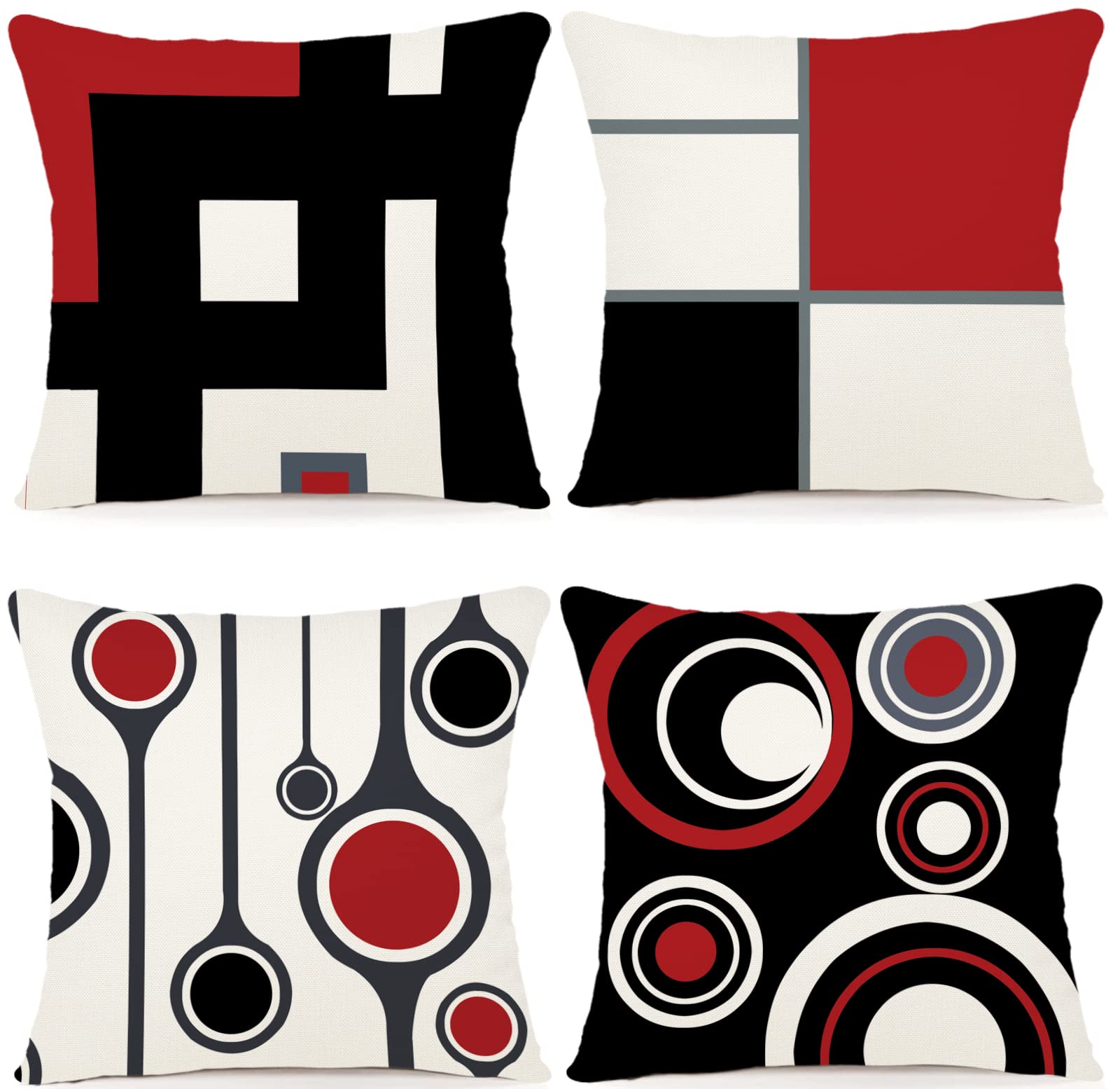 ZWJD Set of 4 Cushion Covers 40 x 40 cm Geometric Pattern Decorative Cushion Cover Cotton Linen Cushion Covers for Couch Room Sofa Cushion 40 x 40 cm -A015 — image 1