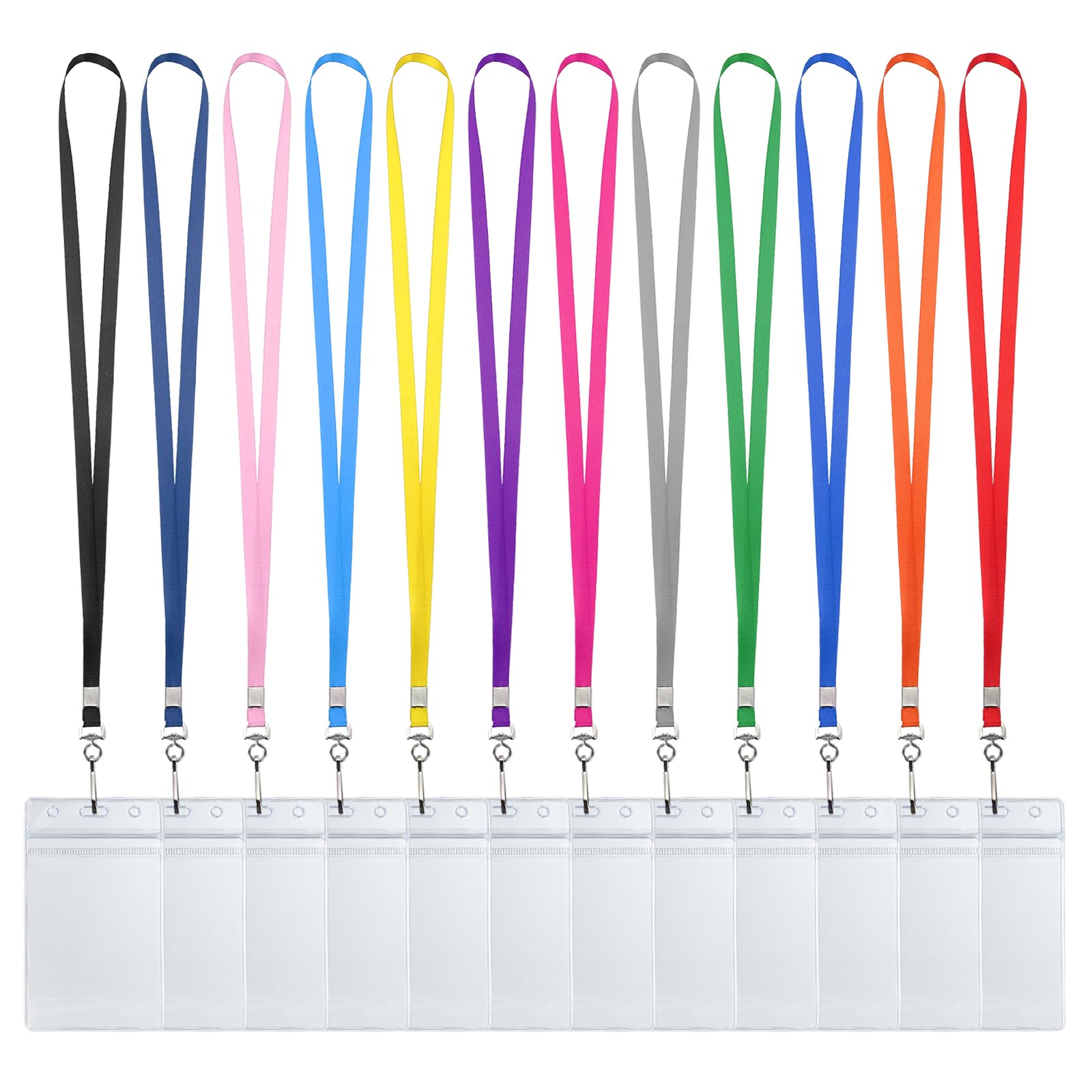 PATIKIL Clear Name Tag Holders with Lanyard, 12 Sets Badge ID Card Holder with Flat Neck Lanyards with Swivel Hook Clip for Office, Teacher, Business, 12 Color