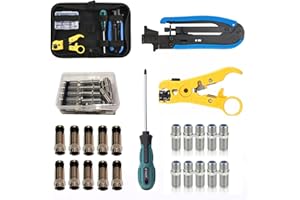 Gaobige Coax Cable Crimper Tool Kit, Coaxial Compression Tool for rg6 rg59 rg11 with 1 Wire Stripper, 10pcs F Male rg6 Connectors And 10pcs Female to Female rg6 Connectors, 1 Screwdriver
