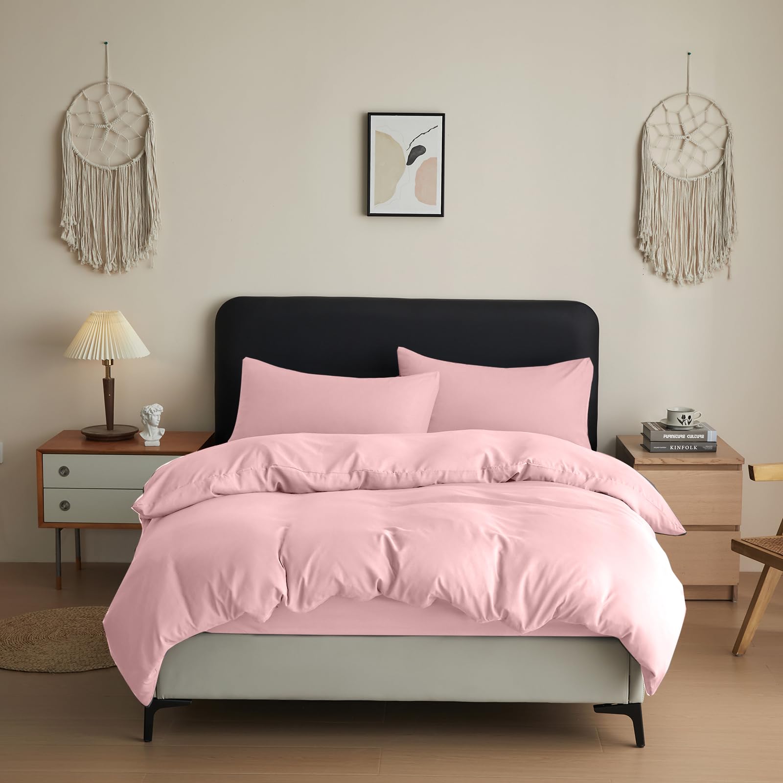 Anti-Allergy Anti-Bacterial Brushed Soft Touch Microfibre Duvet Cover & Pillowcase/s Bedding Bed Linen Set (Pink, Double)