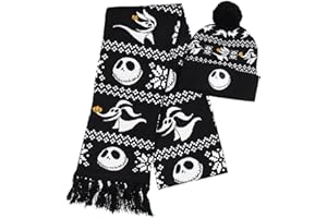 BIOWORLD Disney The Nightmare Before Christmas Jack Skellington and Zero Beanie Scarf Set Black