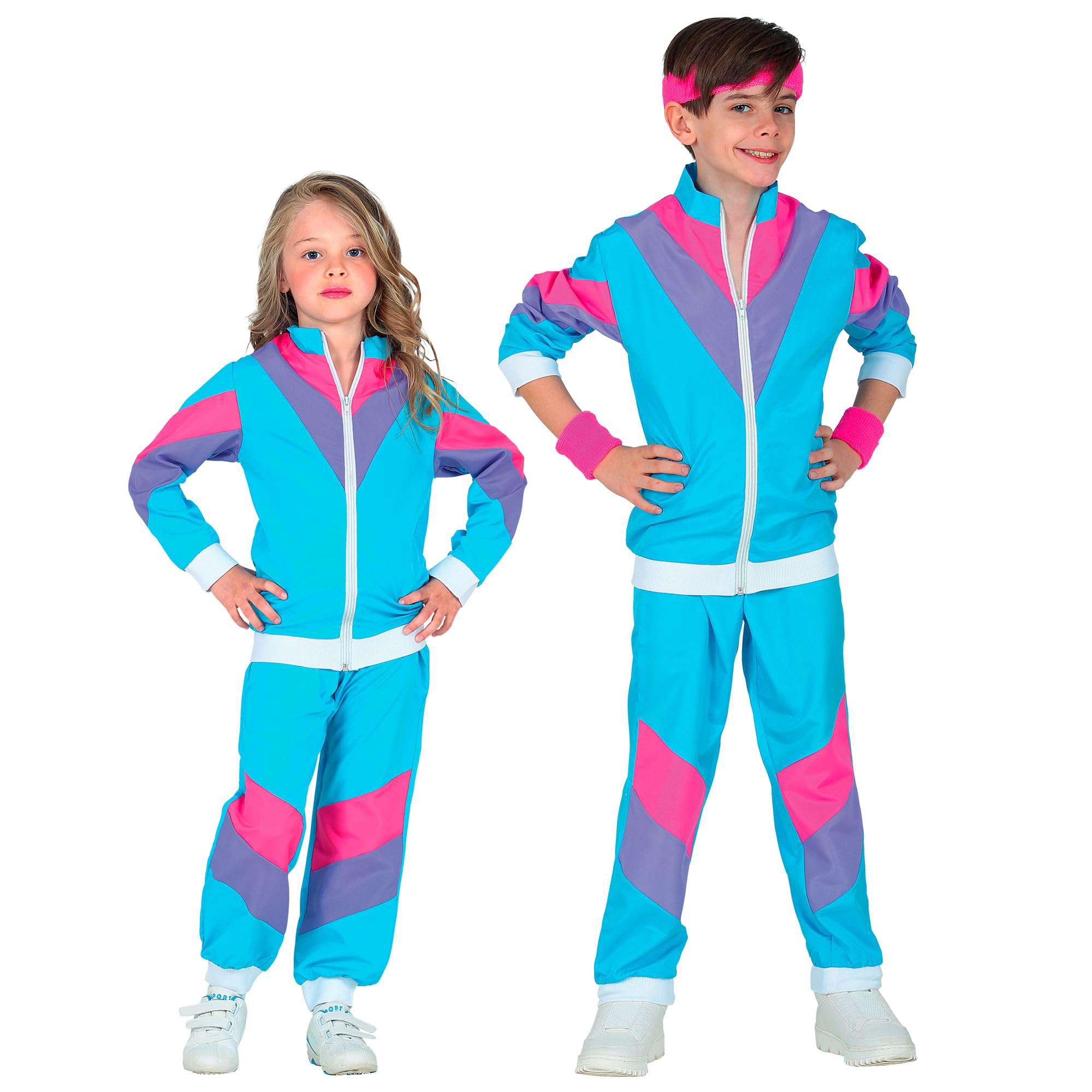 Widmann Children's Blue 80s/90s Tracksuit Shell Suit Fancy Dress Costume Boys Girls Kids 1980s/1990s Party Jogging Suit Retro Style Bad Taste Party Carnival Age 11-13