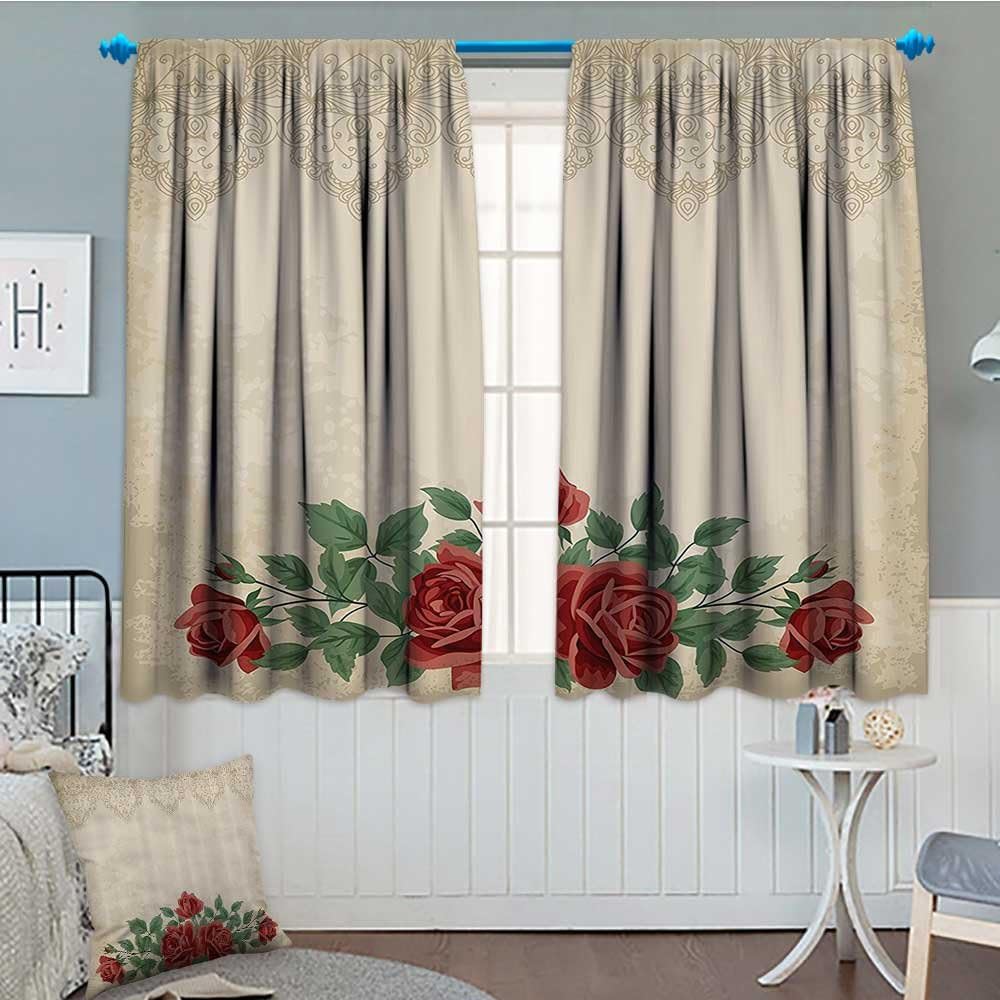 Amazon Com Septsonne Shabby Chic Window Curtain Fabric Vintage Glamour Background With Red Rose Love And Attraction Symbol Delicacy Drapes For Living Room 72 X63 Beige Green Home Kitchen