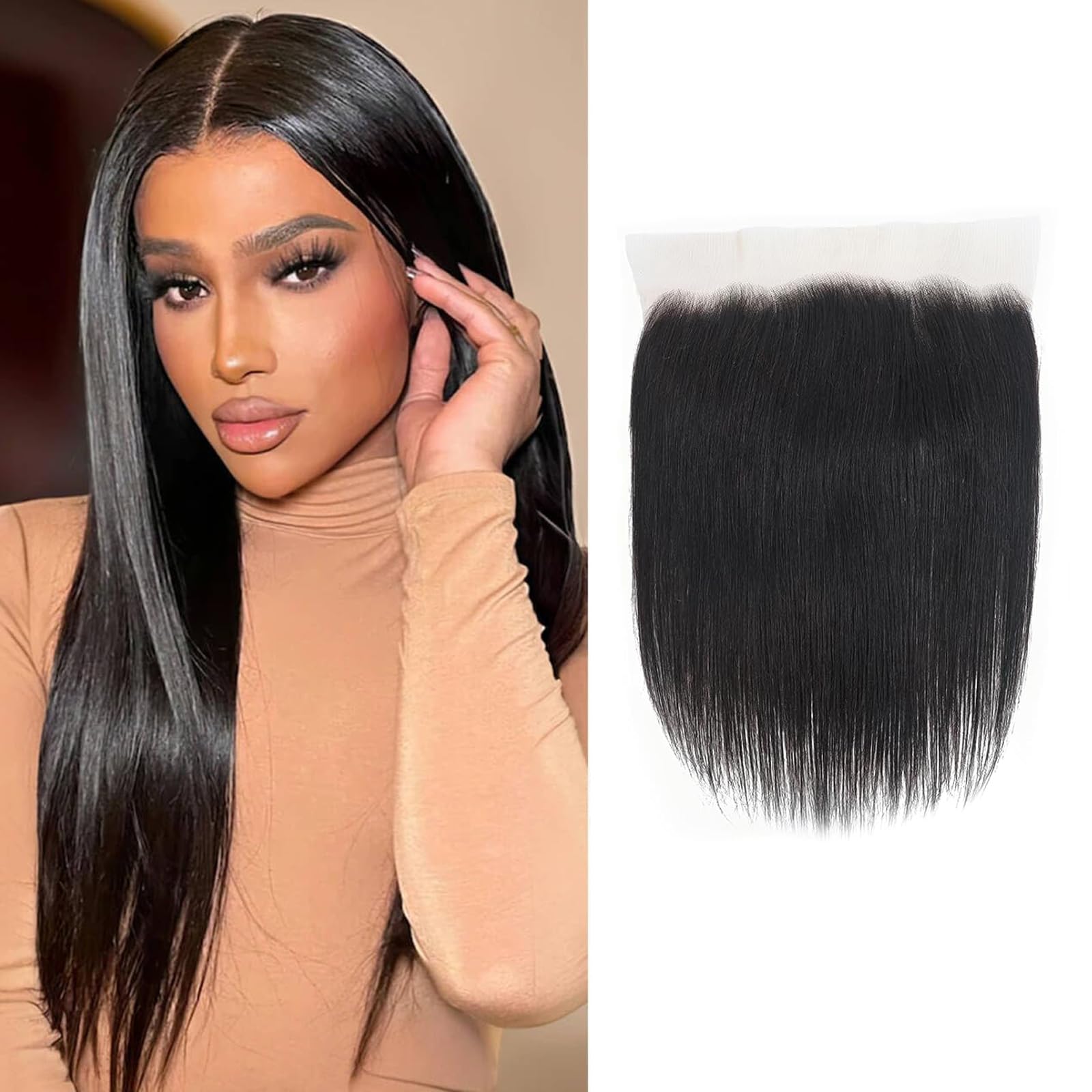 13x6 Lace Frontal Closure Ear to Ear Transparent Lace 14 Inch Brazilian Straight Frontal Virgin Human Hair Natural Black 150% Density
