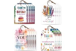 CRAFTYMELODY 80Pcs Thank You Tags with String 4 Style Art Theme Thank You Gratitude Hanging Labels Name Tags 2×3 Inch for Wed