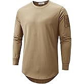 KLIEGOU Mens 100 Cotton Crewneck Pre-Shrunk Shirts Hipster Hip Hop Longline Long Sleeve T Shirt