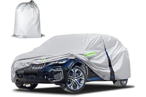 MIGAVEN Waterproof Car Cover All Weather Snowproof UV Hail Protection Outdoor Full Car Cover, Universal Fit for SUV Length 192-201 inch with Door Zipper, Silver