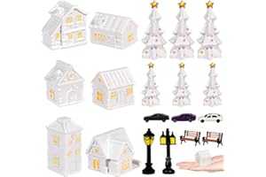 Bbiamsleep 1 Inch Christmas Mini Village Sets White Resin Miniature Village Houses Figurines and Accessories Christmas Miniature Houses for Home Xmas Winter Decor, Set of 19