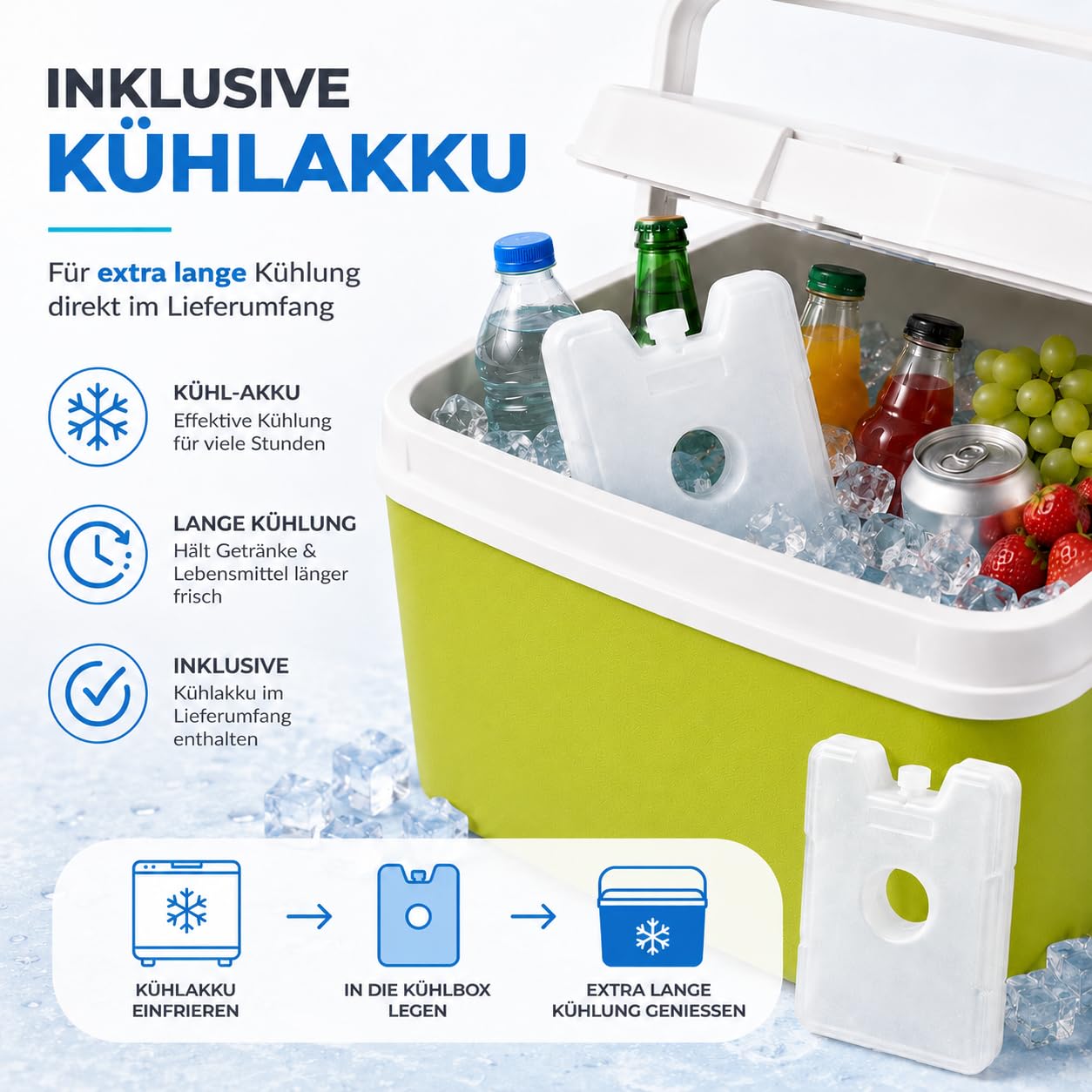 Kühlbox 15 Liter mit mobilen Kühlakku/Kühlelement für extra Lange Kühlung - Kühltasche/Thermobox (Grün) 5