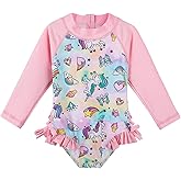XFGIRLS Baby/Toddler Girls Swimsuit Long Sleeve One-Piece Bathing Suit Rash Guard for Kids UPF 50+ Swimwear