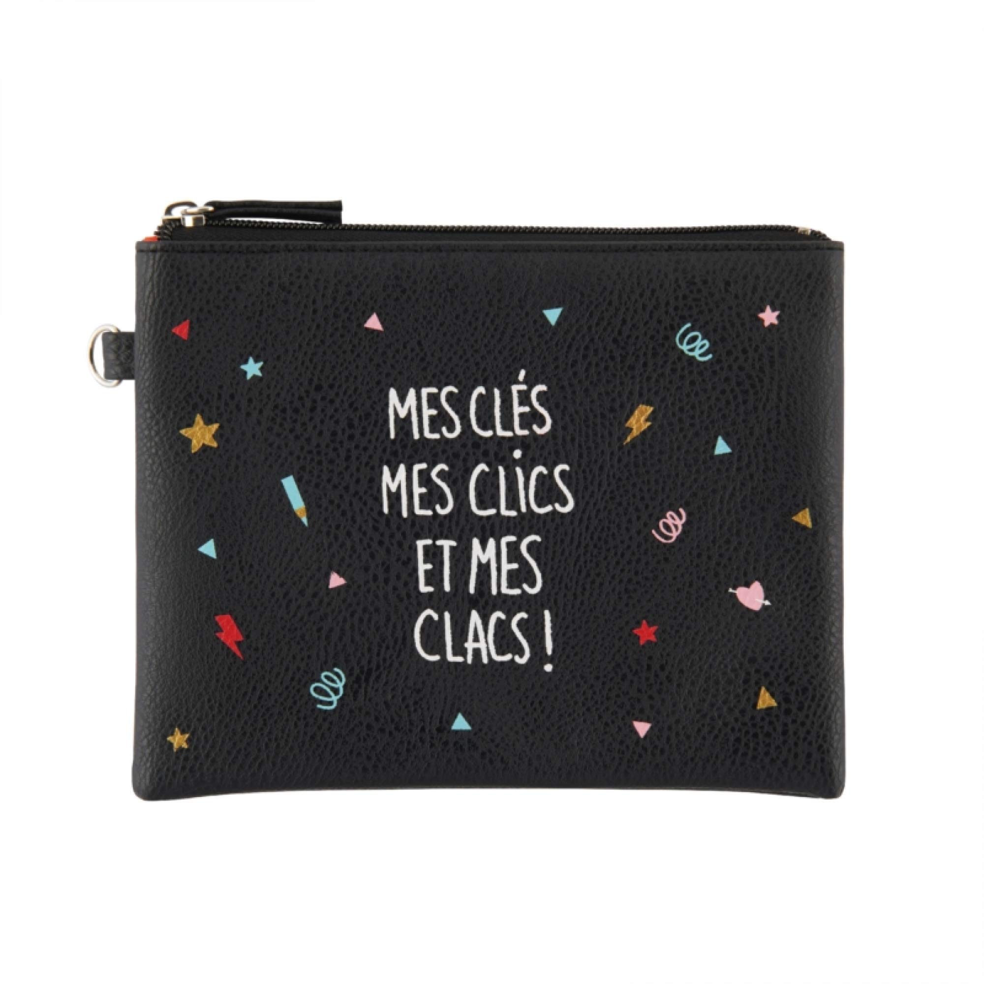 Derrière la Porte Pencil Case "Mes clicks et mes clacs" [French Language], Black, S, Modern